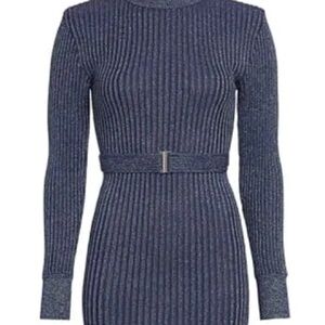 Herve Leger Paris Knit Glitter Turtleneck Sweater dress - Navy XL New MSRP $990